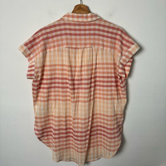 Madewell Pink Coral Central Tunic Shirt in Ombré Gingham Check Button down XS - Picture 14 of 16